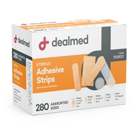 Dealmed Adhesive Strip Assortment, 280/Bx, 12/Cs, 3360PK 783820